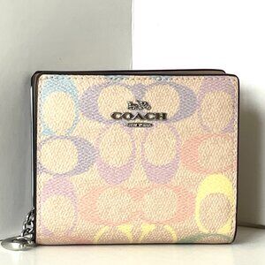 Coach Snap Wallet Rainbow Signature Canvas Yellow ID Window CDD11